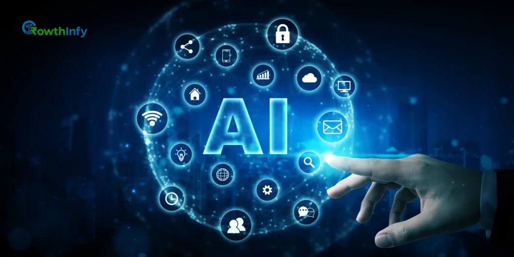 A futuristic interface showcasing AI-driven marketing tools