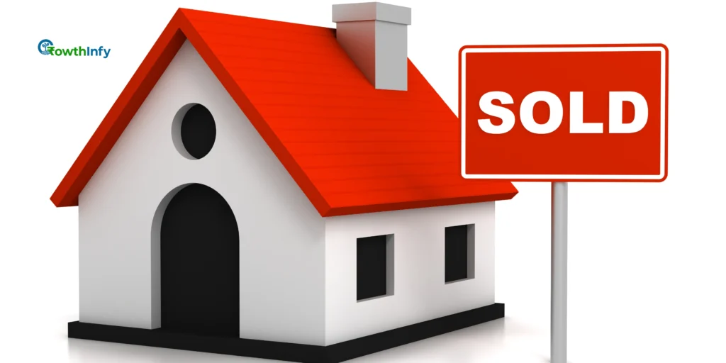 House with sold sign for capital gains tax on property.